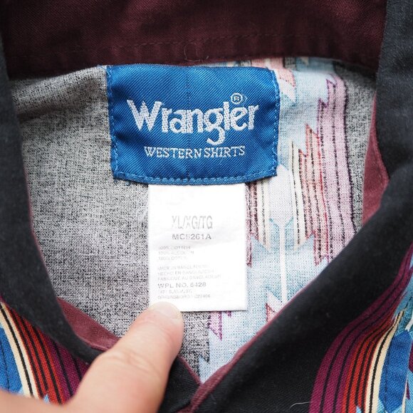 Wrangler VTG 90s Aztec Pearl Snap Button Long Sleeve Shirt Men's XL Black - Picture 4 of 8